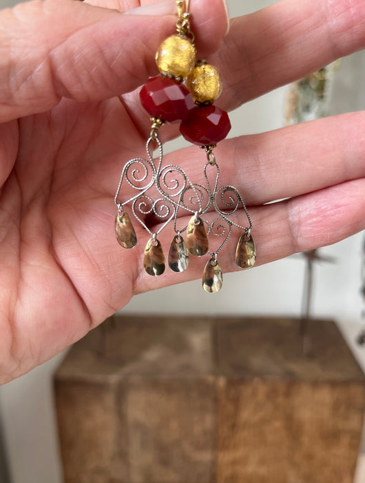 Earring with old Murano bead and old silver pendant with golden discs