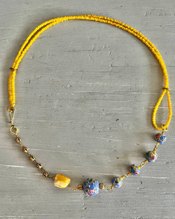 One of a kind necklace with vintage Murano glass beads and amber