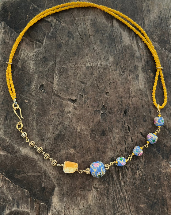 One of a kind necklace with vintage Murano glass beads and amber