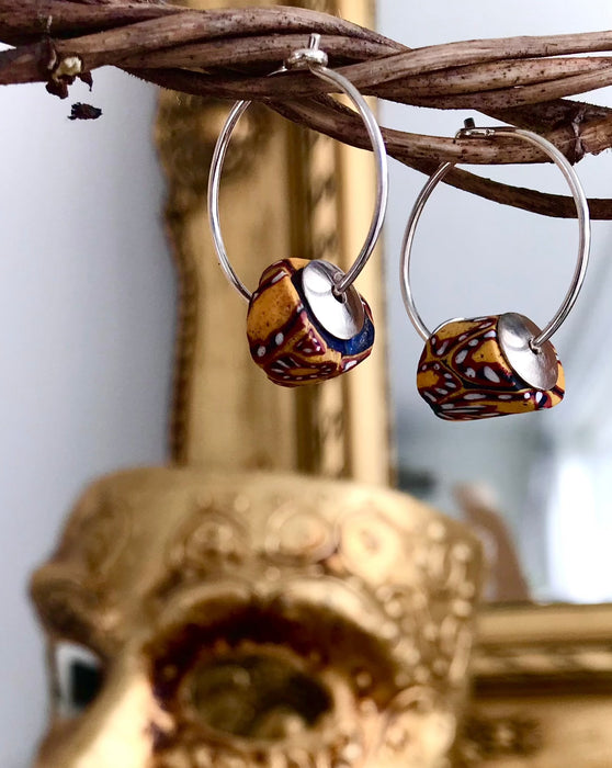 Silver earrings with vintage Millefiori beads