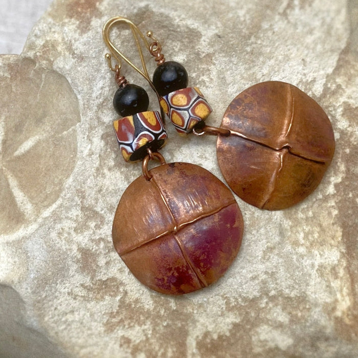 Copper earrings with vintage Murano beads