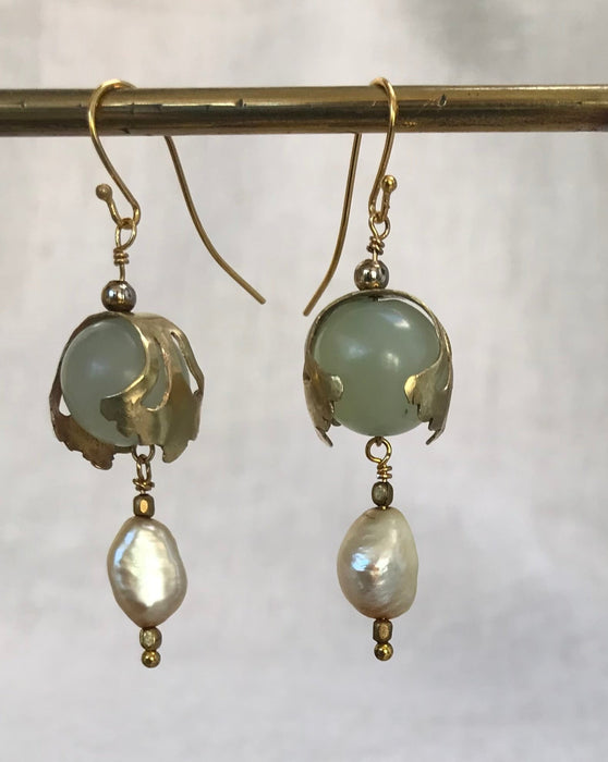 Amazonite earrings with freshwater pearls