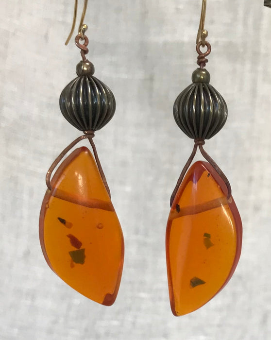 Up-cycled bakelite earrings with brass beads