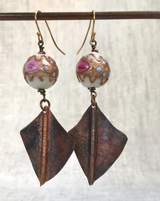 Copper earrings with vintage Venetian Murano beads